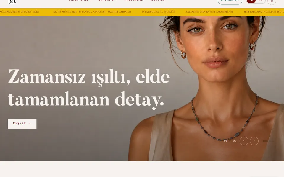 3A Jewellery web sitesi ana sayfası