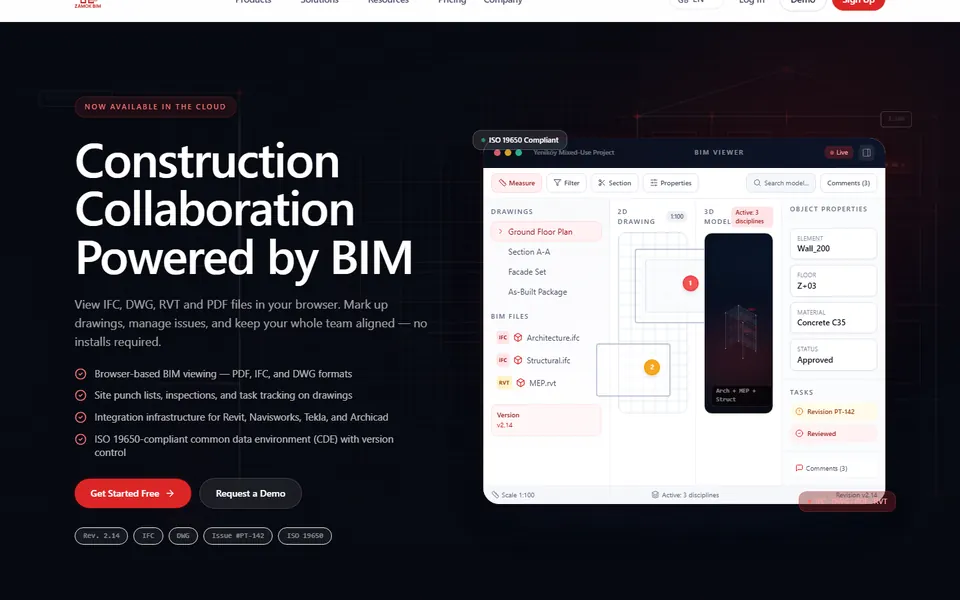 Zamok BIM web sitesi ana sayfası